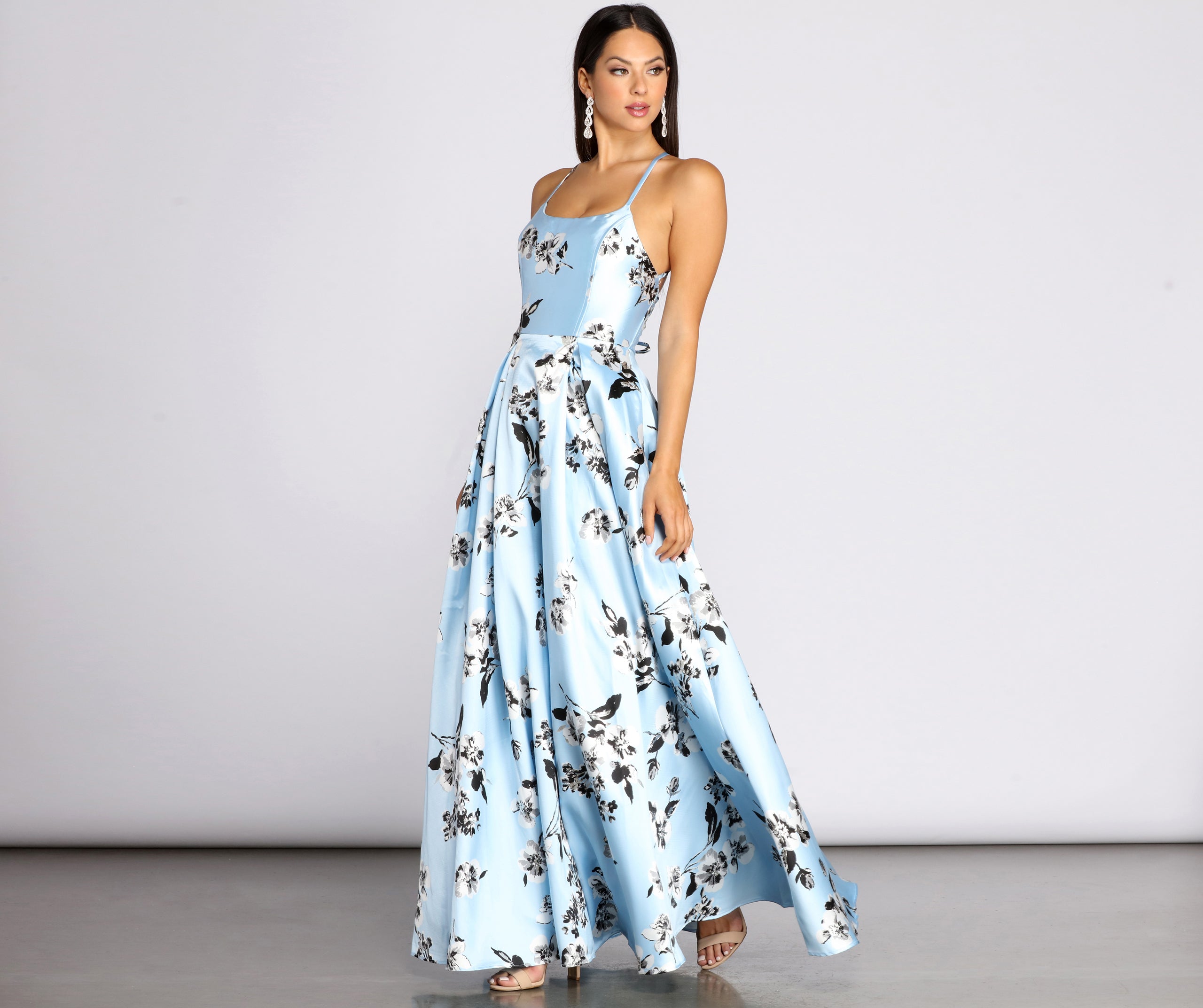 Calissa Lace Up Back Floral Ball Gown