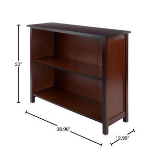 Winsome Wood Milan 2-Section Bookcase Wide Shelf Walnut 94539