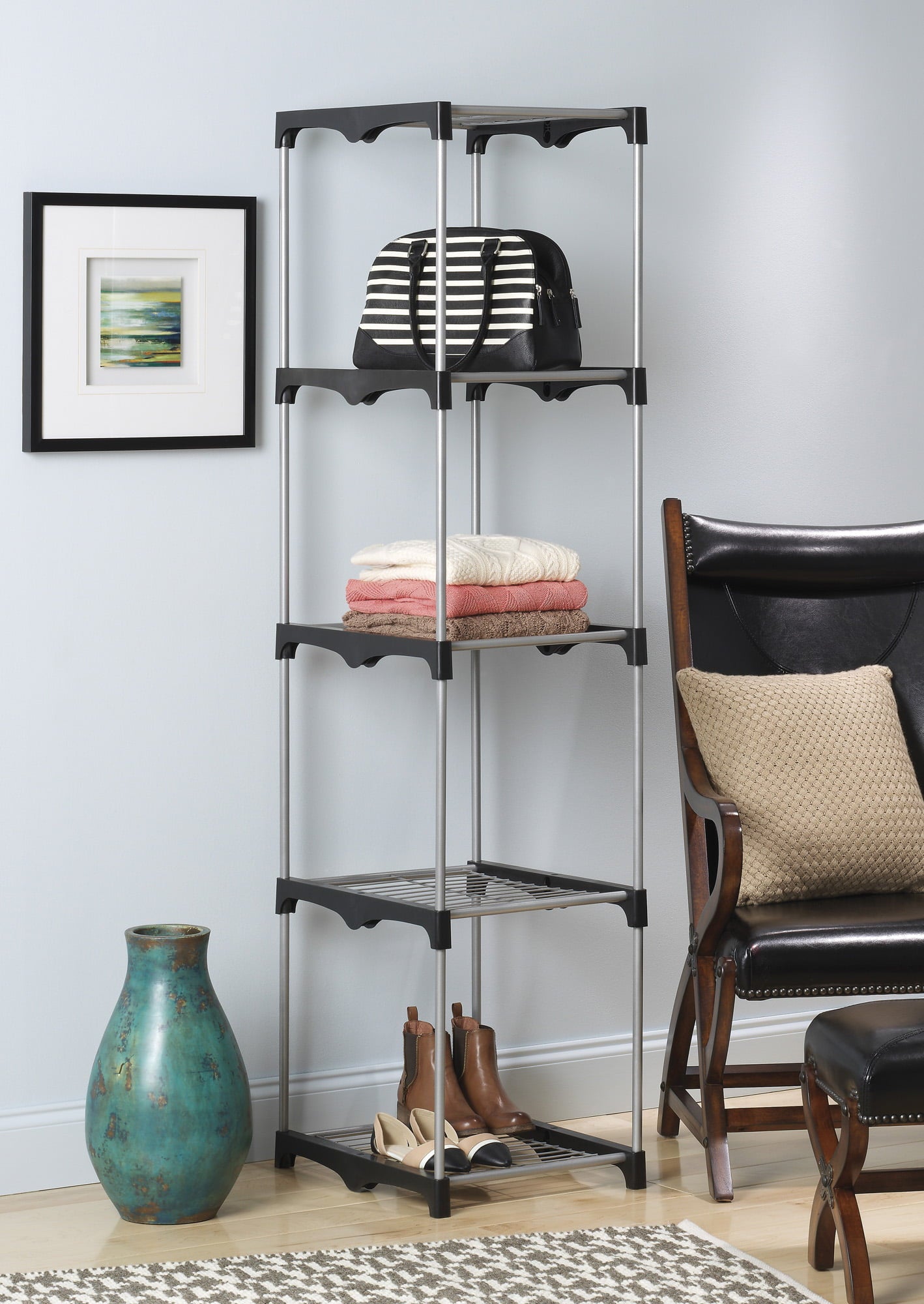 Whitmor 5-Tier Shelf Tower Closet System,  Metal with Plastic Connectors, Silver and Black