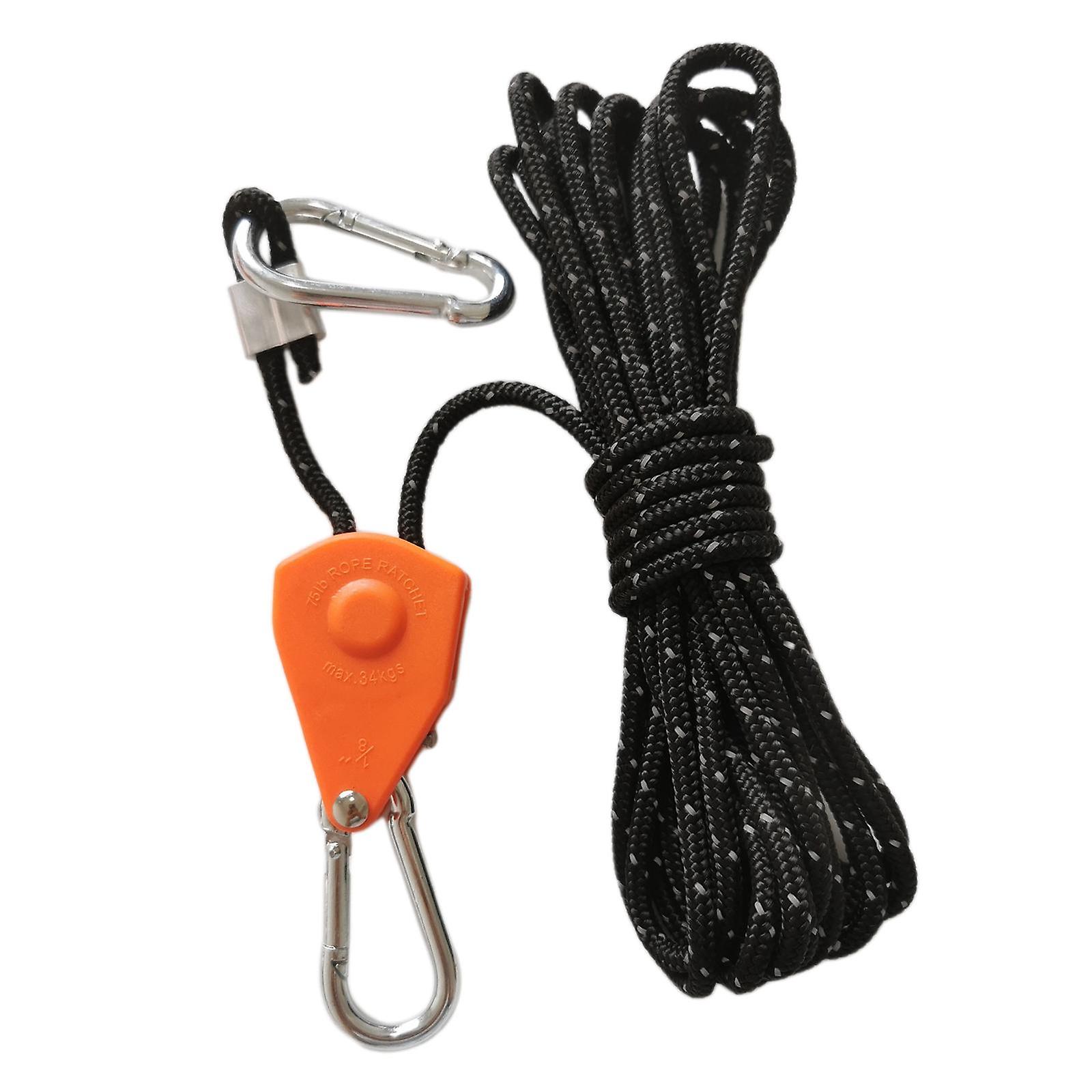 Rope Hanger Ratchet Tightener Grow Light Hangers For Outdoor Canopy Climbing 4m Black