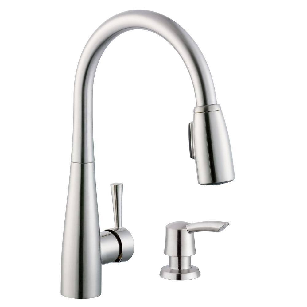 Glacier Bay 900 Series Single-Handle Pull-Down Sprayer Kitchen Faucet with Soap Dispenser in Stainless Steel HD65890W-1008D2