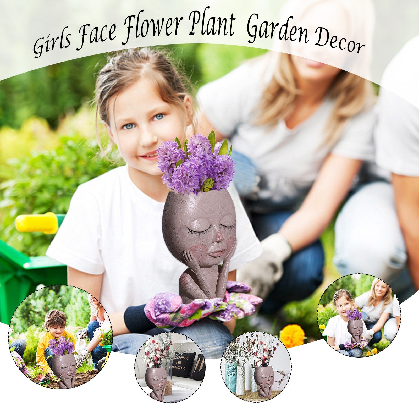 Girls Face Head Flower Planter Succulent Plant Pot Flowerpot Figure Garden Decor