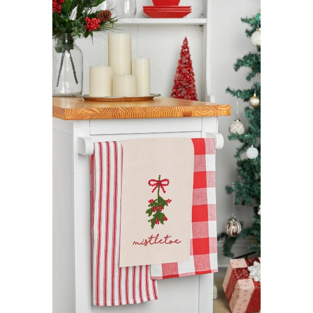 C amp f Home Mistletoe Berries French Knot Cotton Embroidered Flour Sack Kitchen Towel