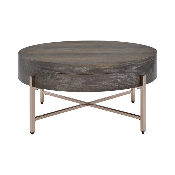 Metal Frame Coffee Table in Dark Oak and Champagne Finish