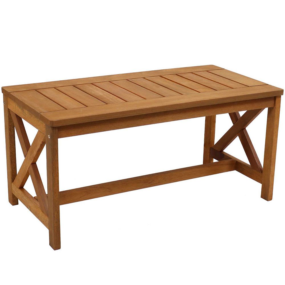 Sunnydaze 35.25 in Meranti Wood Rectangular Patio Coffee Table