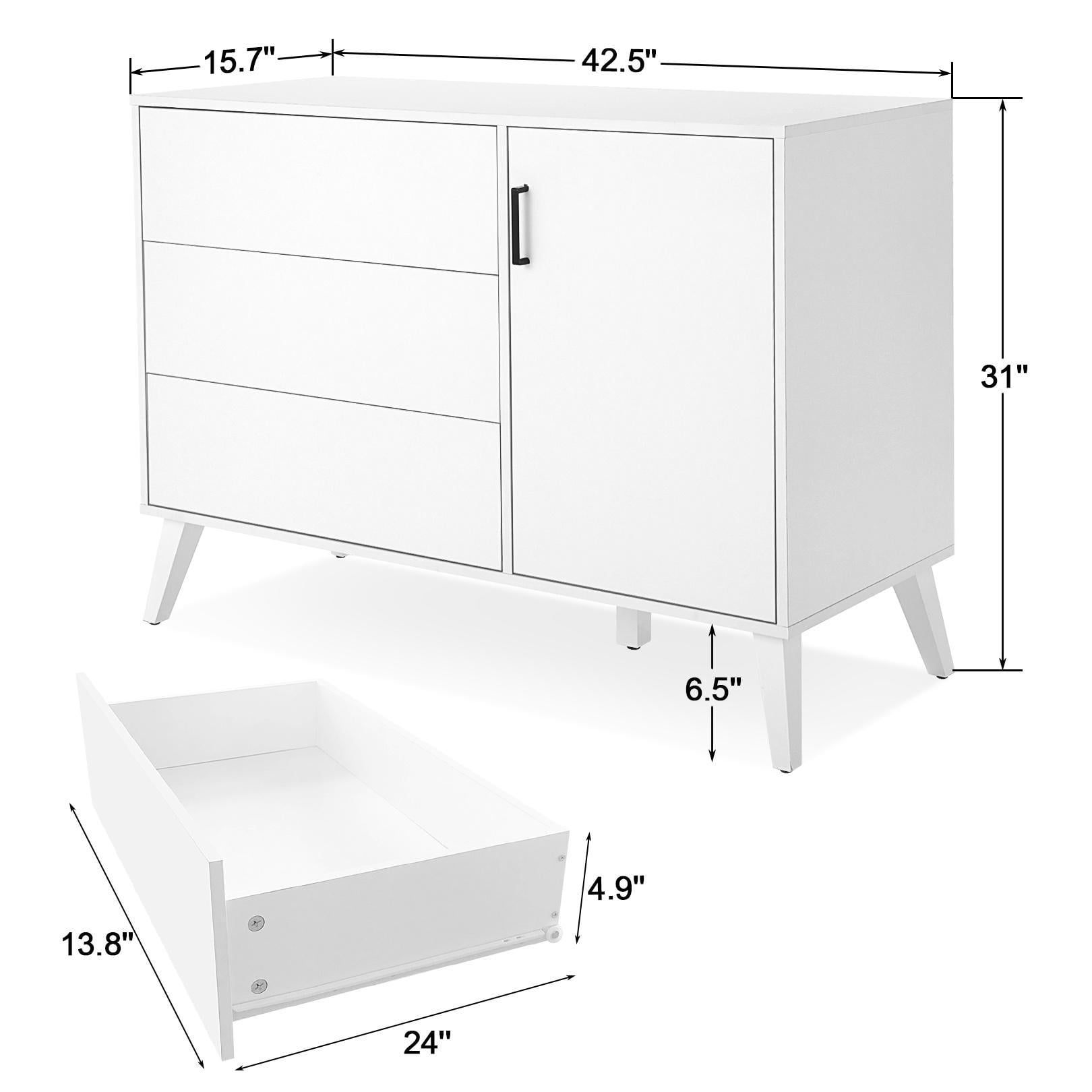 SEJOV 3-Drawer Horizontal Dresser with door for Living Room, Bedroom, Home Office,White