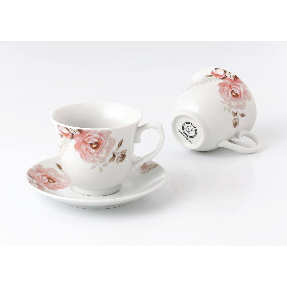 Lorren Home Trends Porcelain TeaCoffee Set-Service for 4 Pink Floral and Butterfly Design Sophie-4