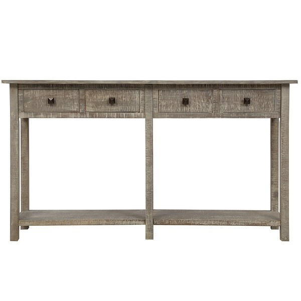 Brushed Texture Entryway Table Console Table with Drawers and Bottom Shelf