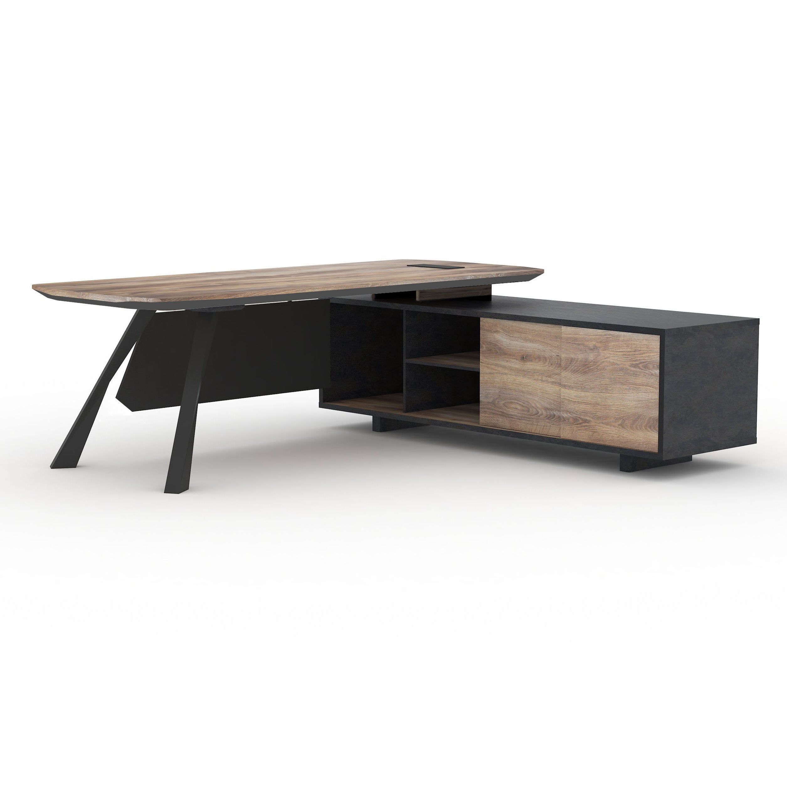 EASTON Executive Desk with Right Return 2.2-2.4m - Warm Oak & Black