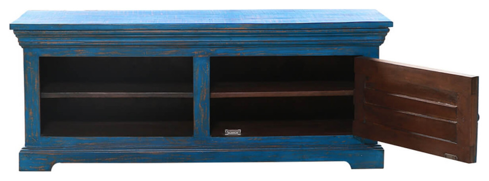 Hesperia Blue Distressed Solid Wood 47 quotTV Stand Media Cabinet   French Country   Entertainment Centers And Tv Stands   by Sierra Living Concepts Inc  Houzz