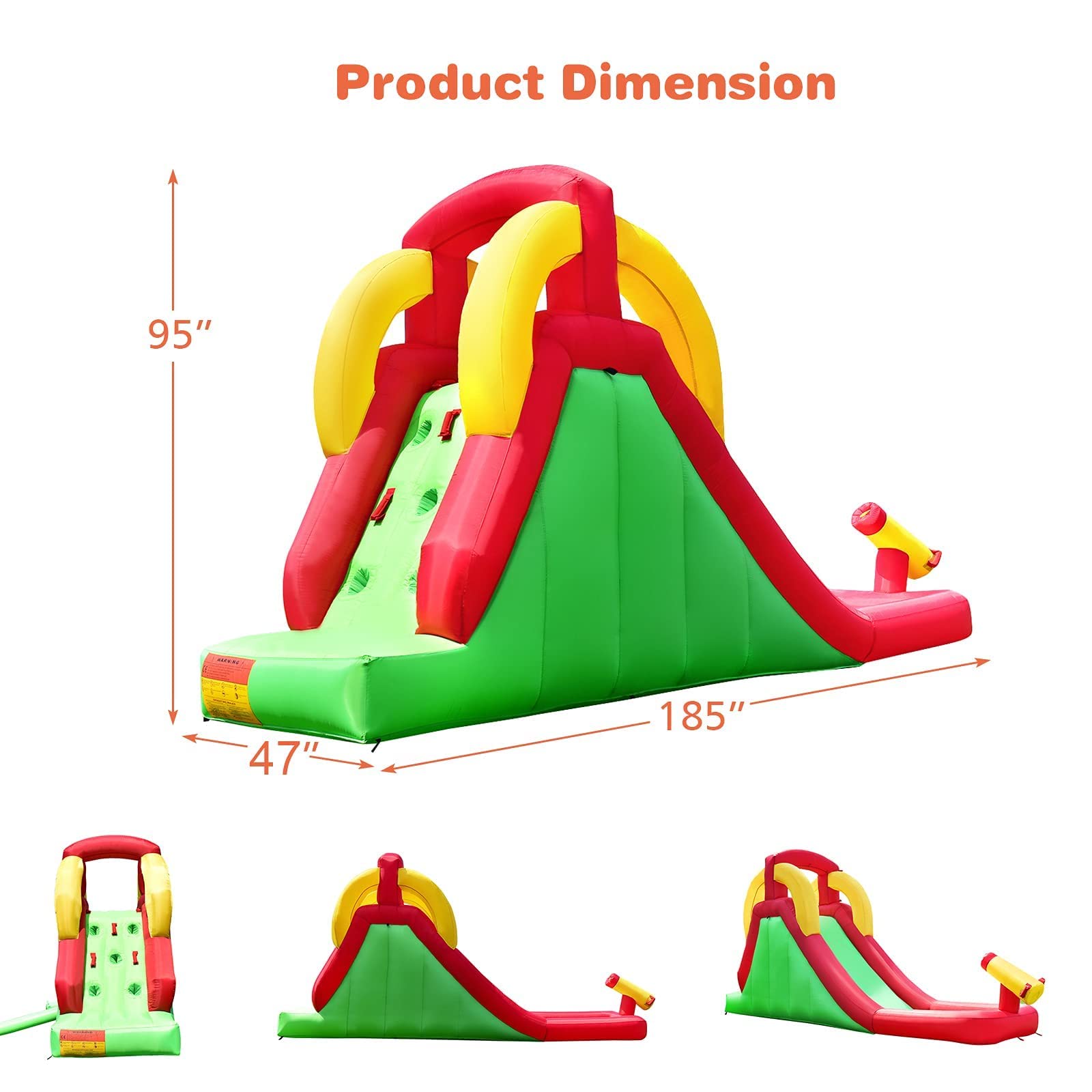 Climb and Long Slide Bouncer w/ Water Cannon for Kids