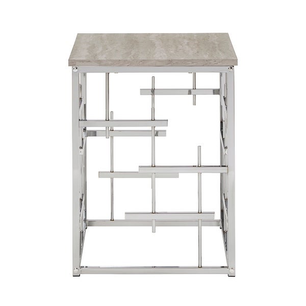 Rina Chrome Finish and White Faux Marble Top End Table by iNSPIRE Q Bold