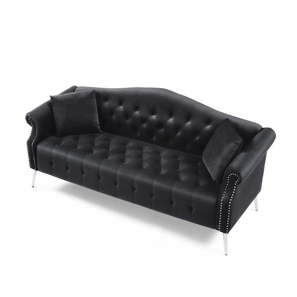 Velvet Chesterfield Sofa Set with Button Tufting