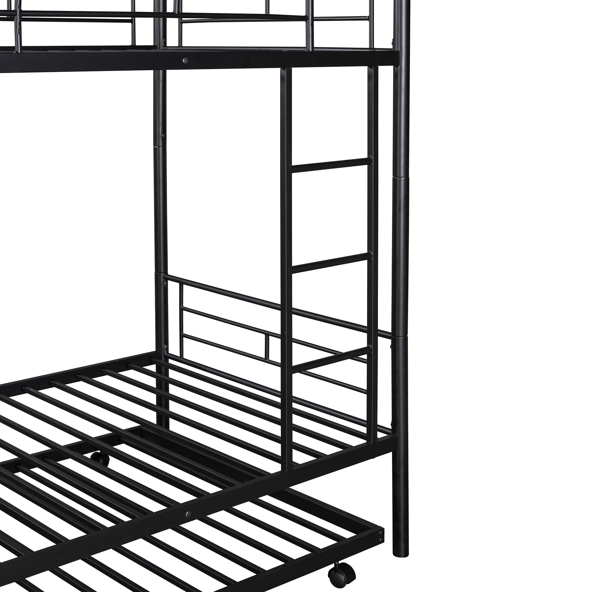 uhomepro Metal Twin Over Twin Bunk Beds with Trundle Bed, Twin Bunk Beds for Kids Adults Teens, Bunk Bed Can Be Divided Into 2 Twin Beds with Trundle, 2 Ladders, No Box Spring Need, Black