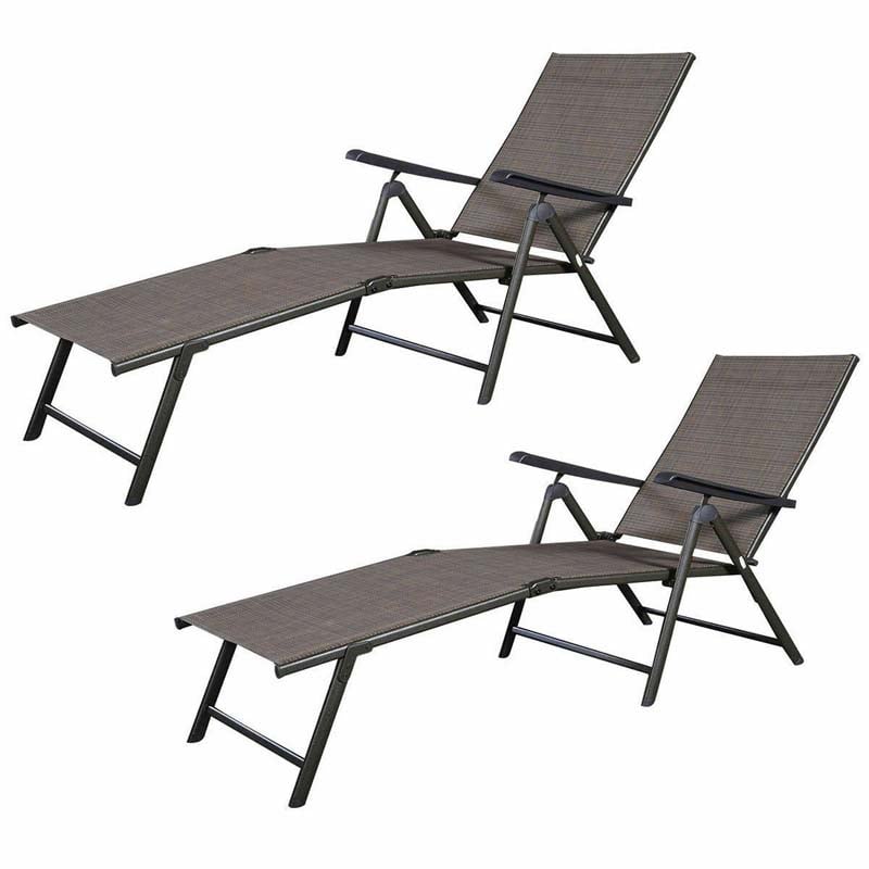 2 Pcs Folding Pool Lounger Weatherproof 5-Position Outdoor Chaise Lounge Chair for Lawn Patio Garden Beach