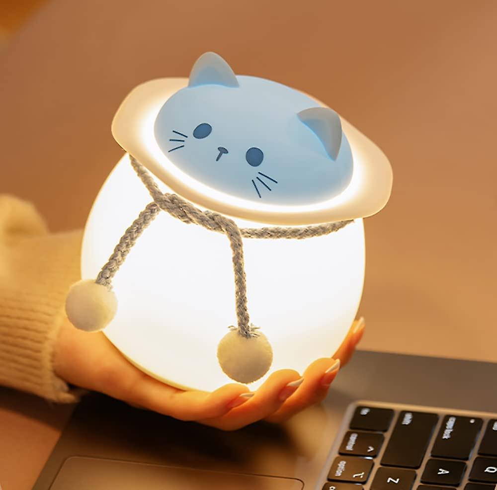 Cute Cat Night Light， Kids Table Lamp With 7 Colors Changing， Soft Silicone Bedside Lamp， Usb Rechargeable Accent Lamp