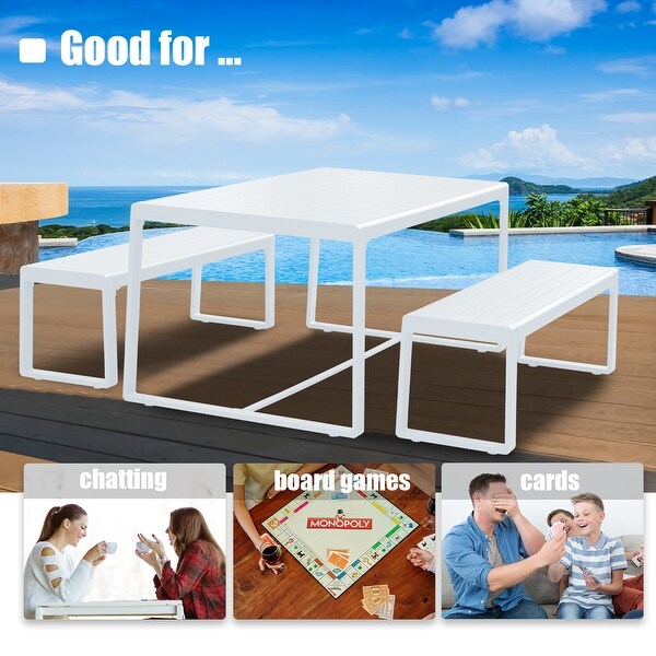 Aoodor Outdoor 3Piece Aluminum Picnic Table Set，Rectangular Patio Dining Table with Benches