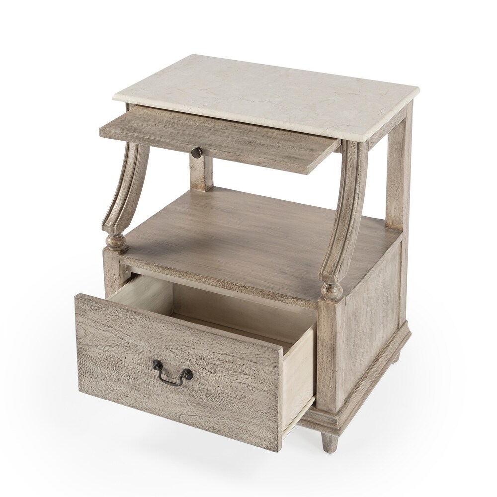 Mabel Genuine Marble and Wood 1 Drawer Nightstand