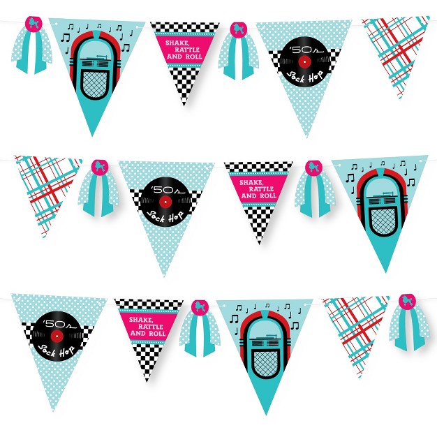 Big Dot Of Happiness 50 x27 s Sock Hop Diy 1950s Rock N Roll Party Pennant Garland Decoration Triangle Banner 30 Pieces