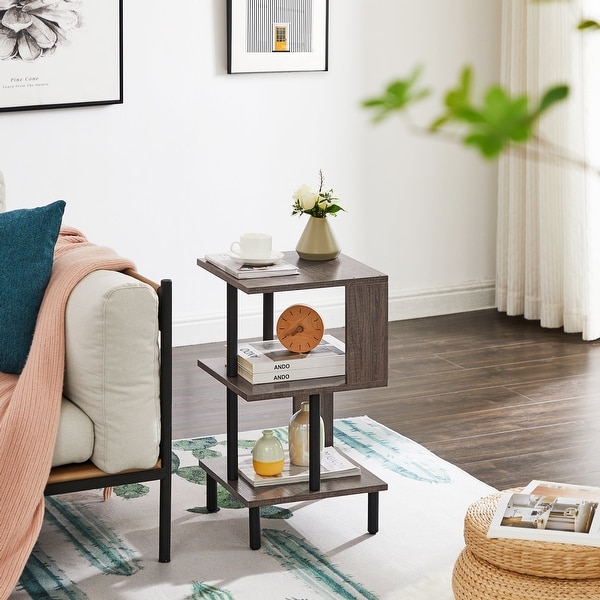 3-Tier Side Table Tall End Table with Storage Rack