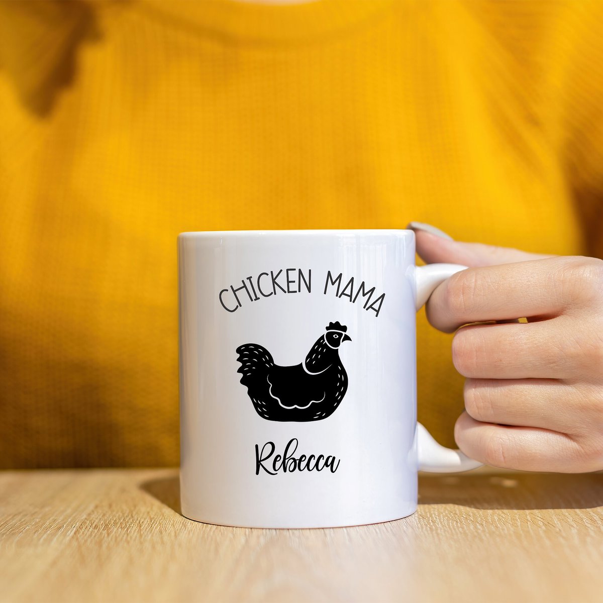 904 Custom Personalized Chicken Mama Double Sided Mug， 11-oz