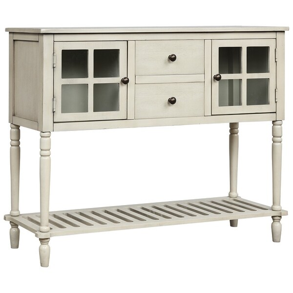 Antique Grey Farmhouse Wood 2-Drawer Sideboard Console Table with Bottom Shelf