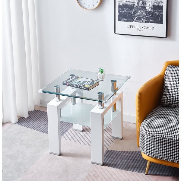 Glass Top Square Double-Layer End Table