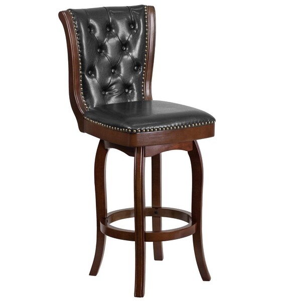 30-inch Faux Leather Swiveling Wood Barstool w/ Tufted Back - 19.75