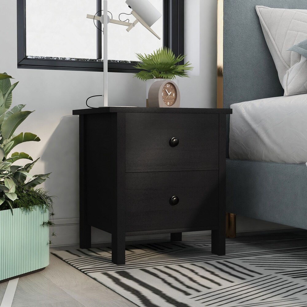 DH BASIC Transitional Neutral Finish 2 Drawer Nightstand by Denhour