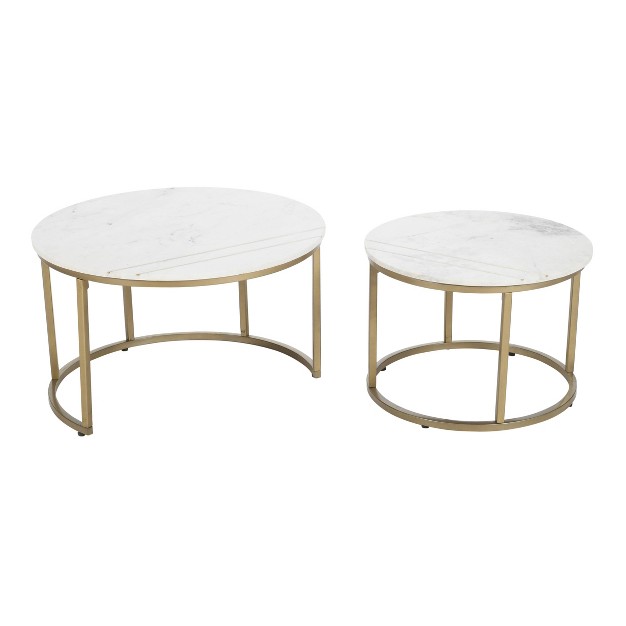 Set Of 2 Fredrick Contemporary Nesting Tables With Gold Powder Coated Base White gray Treasure Trove