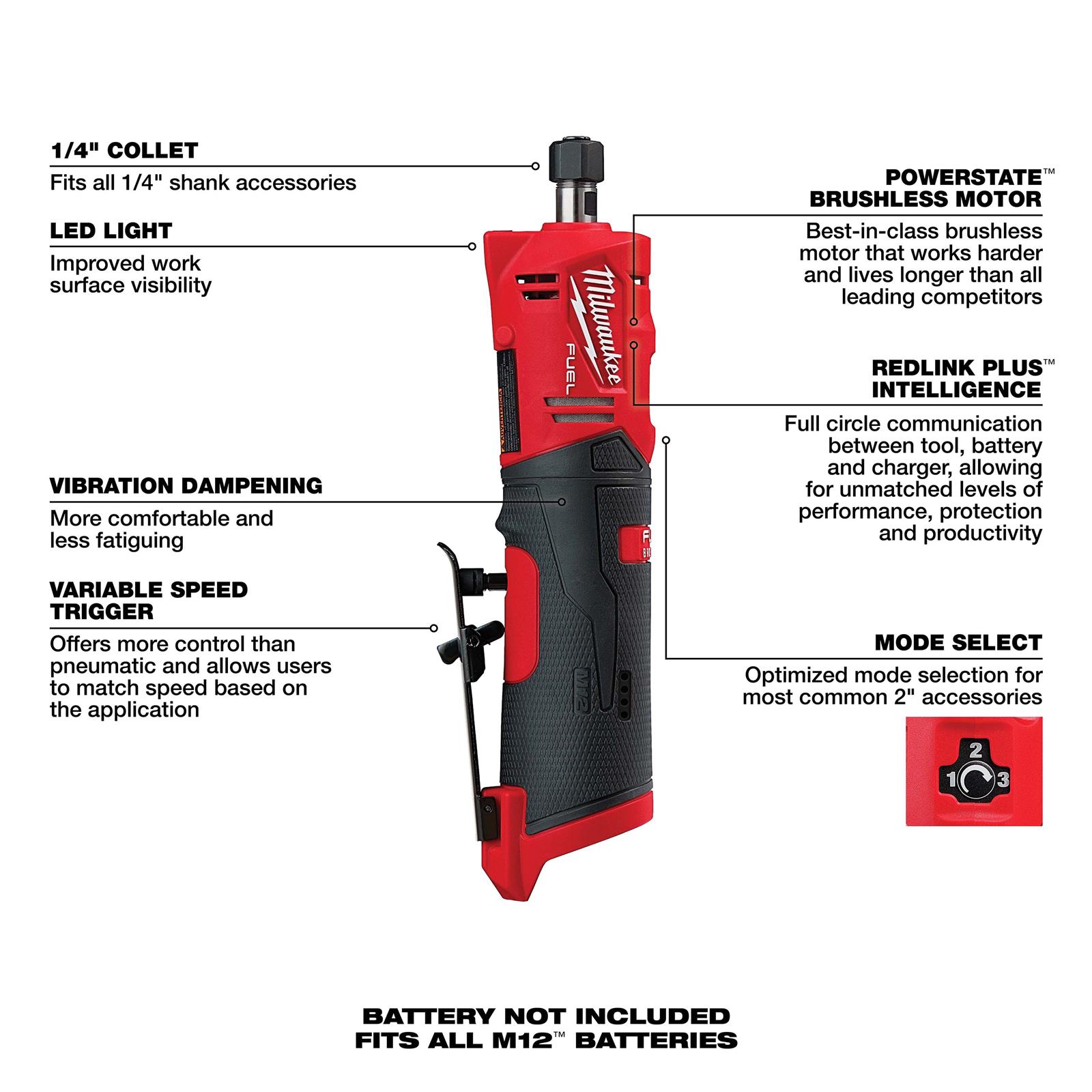 Milwaukee Tool 2486-20 Milwaukee M12 FUEL Cordless Lithium-Ion Straight Die Grinders