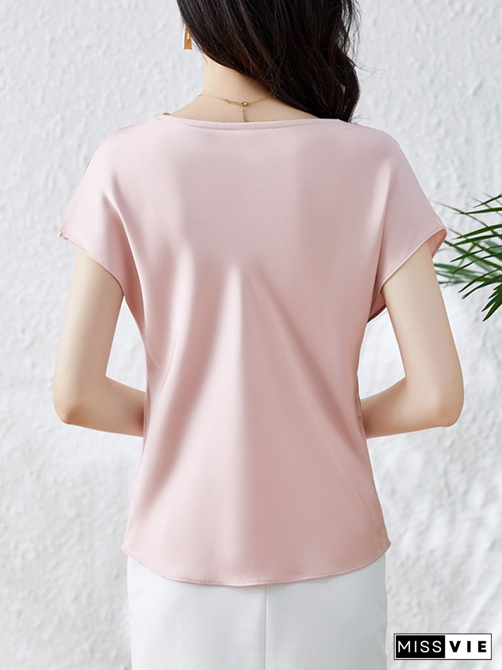 Loose Short Sleeves Solid Color One-Shoulder T-Shirts Tops