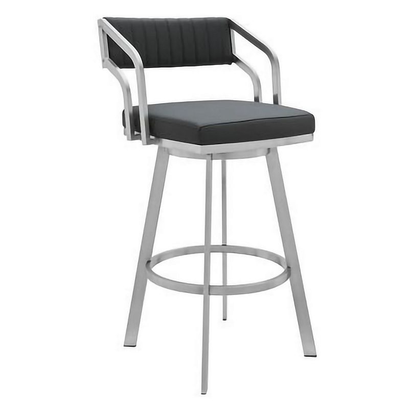 30 Inch Metal Barstool with Leatherette Channel Stitching， Gray