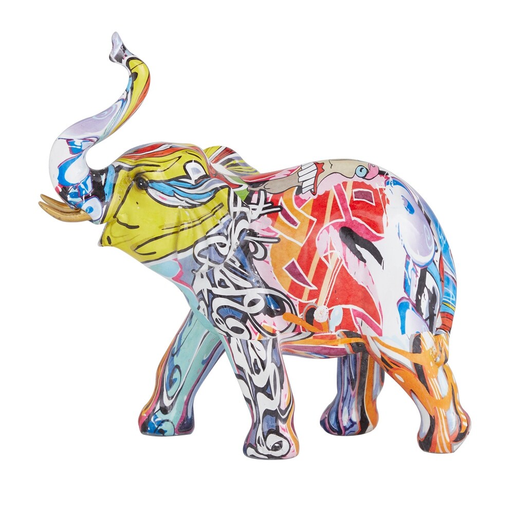 The Novogratz Multi Colored Polystone Graffiti Elephant Sculpture