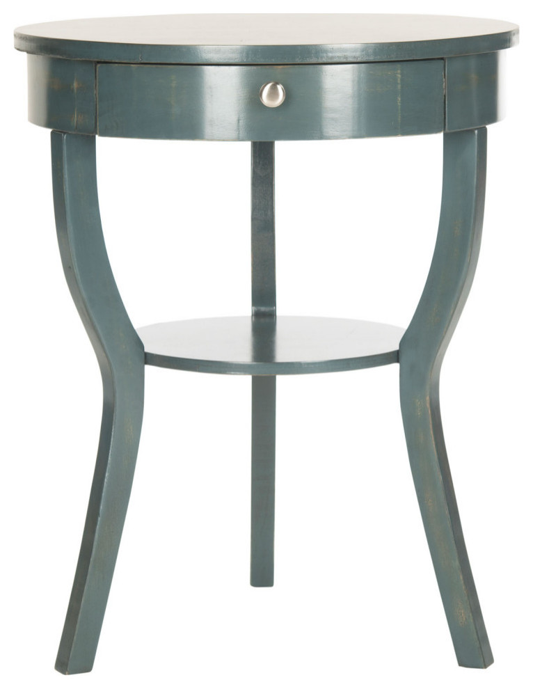 Drayden Round Pedestal End Table With Drawer Dark Teal   Modern   Side Tables And End Tables   by Virgil Stanis Design  Houzz