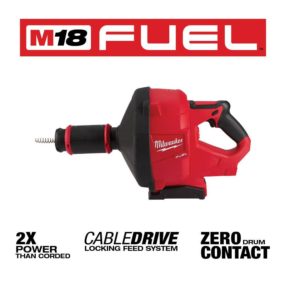 MW M18 FUEL 18V Lithium-Ion Cordless Drain Cleaning Snake Auger W 516 in. Cable  (2) M18 3.0Ah Batteries 2772A-20-48-11-1837