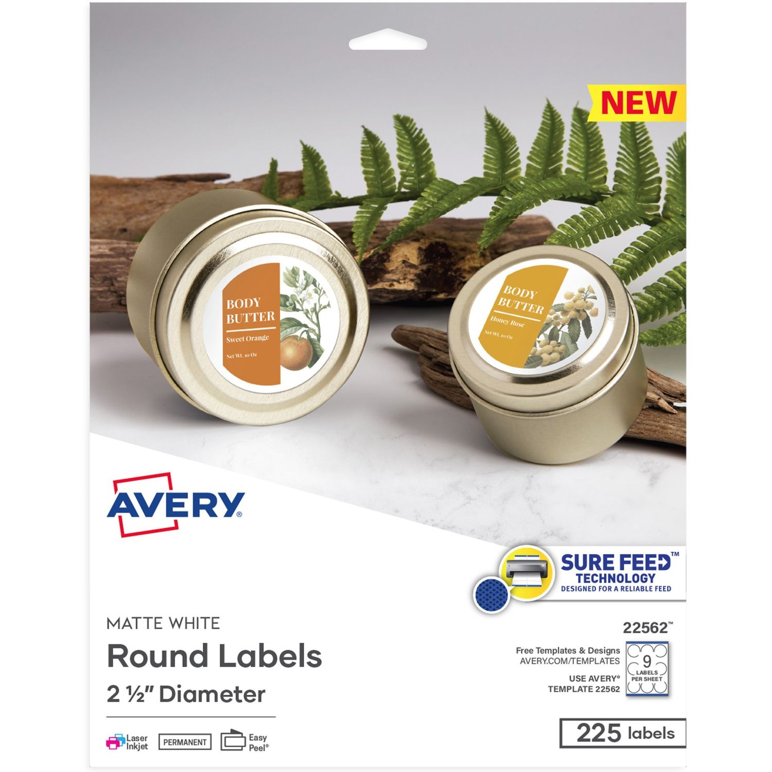 Matte White Sure Feed Labels by Avery AVE22562