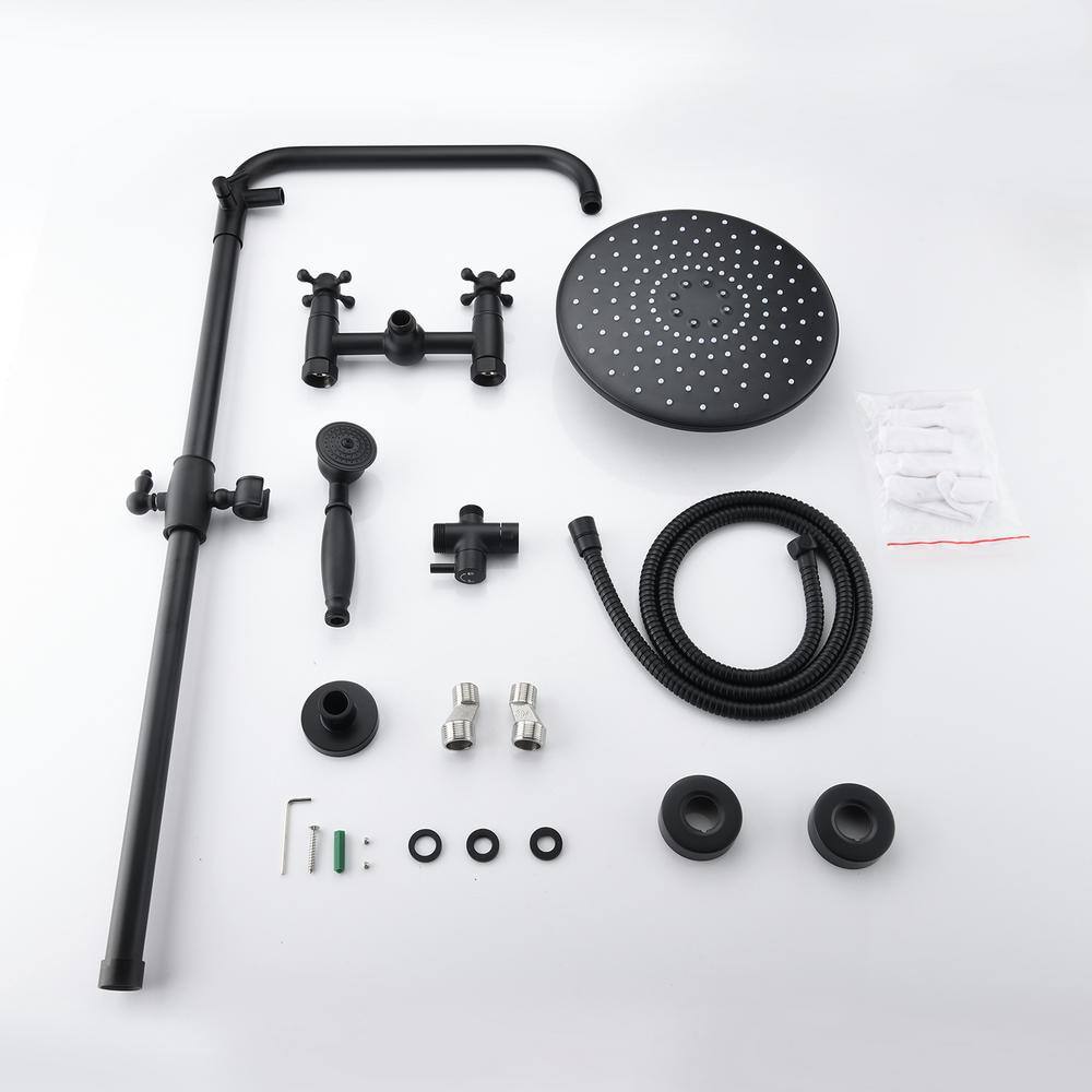 CASAINC Exposed Pipe Shower System with 10 in.Rainfall Shower Head and Handheld Shower in Matte Black CS3952-MB