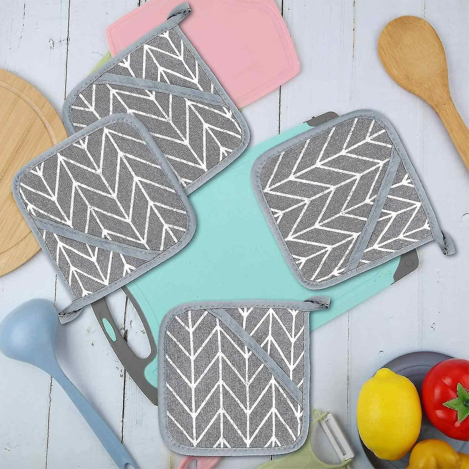 4 Pieces Large Cotton Pot Holders Oven Gloves Set Heat Resistant Square Pot Gift