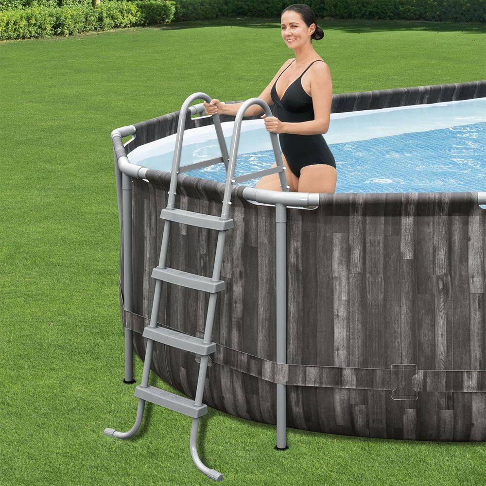 Bestway 20 ft. x 12 ft. Oval 48 in. Deep Metal Frame Above Ground Outdoor Swimming Pool Set 5611SE-BW