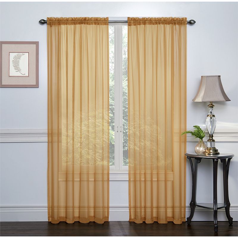 Kate Aurora 2 Piece Basic Sheer Voile Rod Pocket Window Curtains - Gold， 84 in. Long