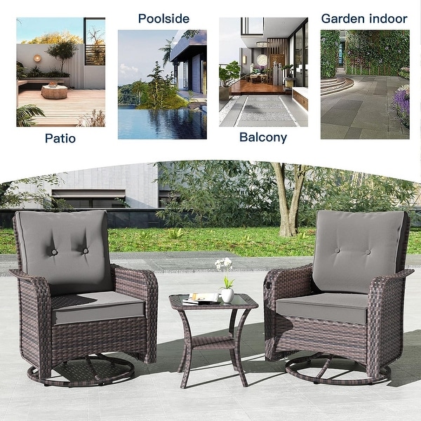 Kullavik 3 Pieces Patio Furniture Set，Outdoor Swivel Rocking Chairs