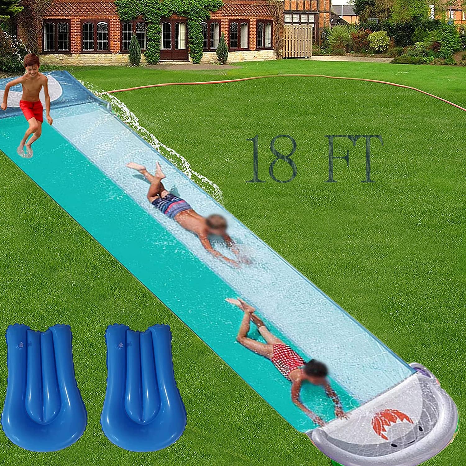 Lavinya Cool Slip Splash and Slide Water Slides (18ft) Outdoor Splash Sprint Racing Inflatable waterslides with Crash Pad