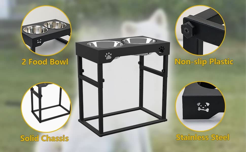 Autofeedog Elevated Dog Bowls For Large Dogs - Raised Dog Bowl with 8 Adjustable Heights (2.75‘’ - 20‘’)Dog Feeding Station with 2 Stainless Steel Dog Bowls,Dog Food Stand for Large Medium Small Dogs