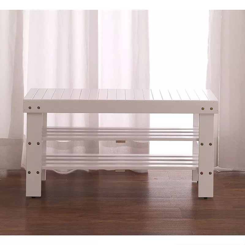 Solid Wood Shoe Rack Entryway Storage Bench In White