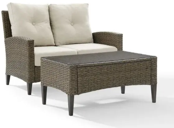 Rockport Oatmeal 2 pc Patio Loveseat and Table Set