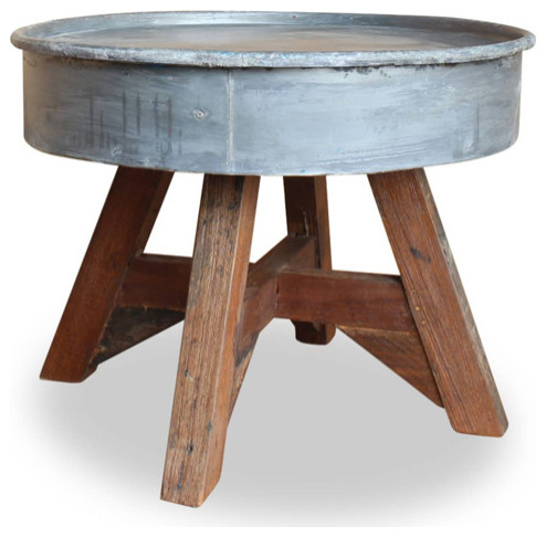 vidaXL Coffee Table Round End Table Side Table Solid Wood Reclaimed Silver   Farmhouse   Coffee Tables   by vidaXL LLC  Houzz