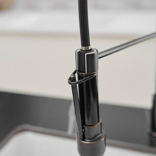 FLG Double Handle Commercial Pull Down Sprayer Kitchen Faucet Single-Hole Brass Sink Taps in Oil Rubbed Bronze CC-0142-ORB