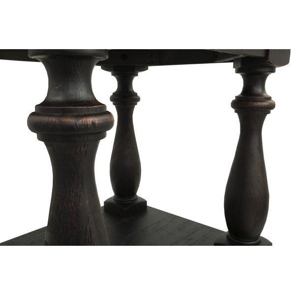 Plank Style Wooden End Table with Turned Legs and Open Bottom Shelf， Black - 24.38 H x 26.88 W x 24 L