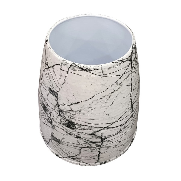 16 Inch Round Accent Side Table， Aluminum Sheet， Faux Marble， Enamel Coating， White - 16 H x 15 W x 15 L